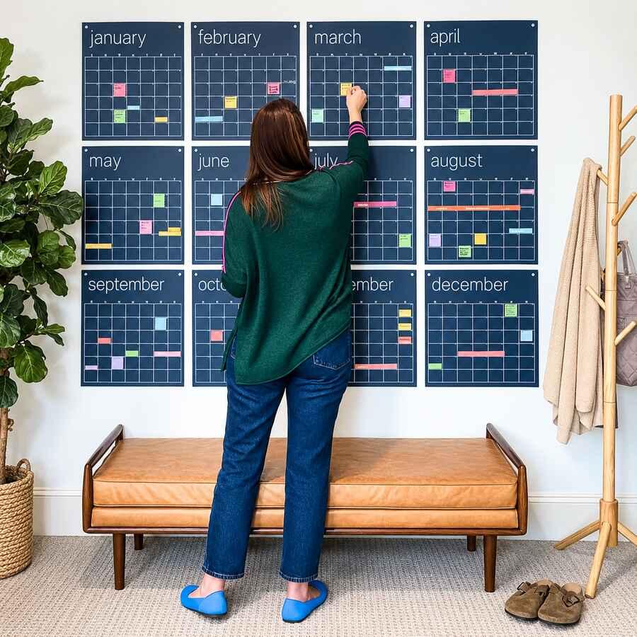 Planning the working year on a wall calendar